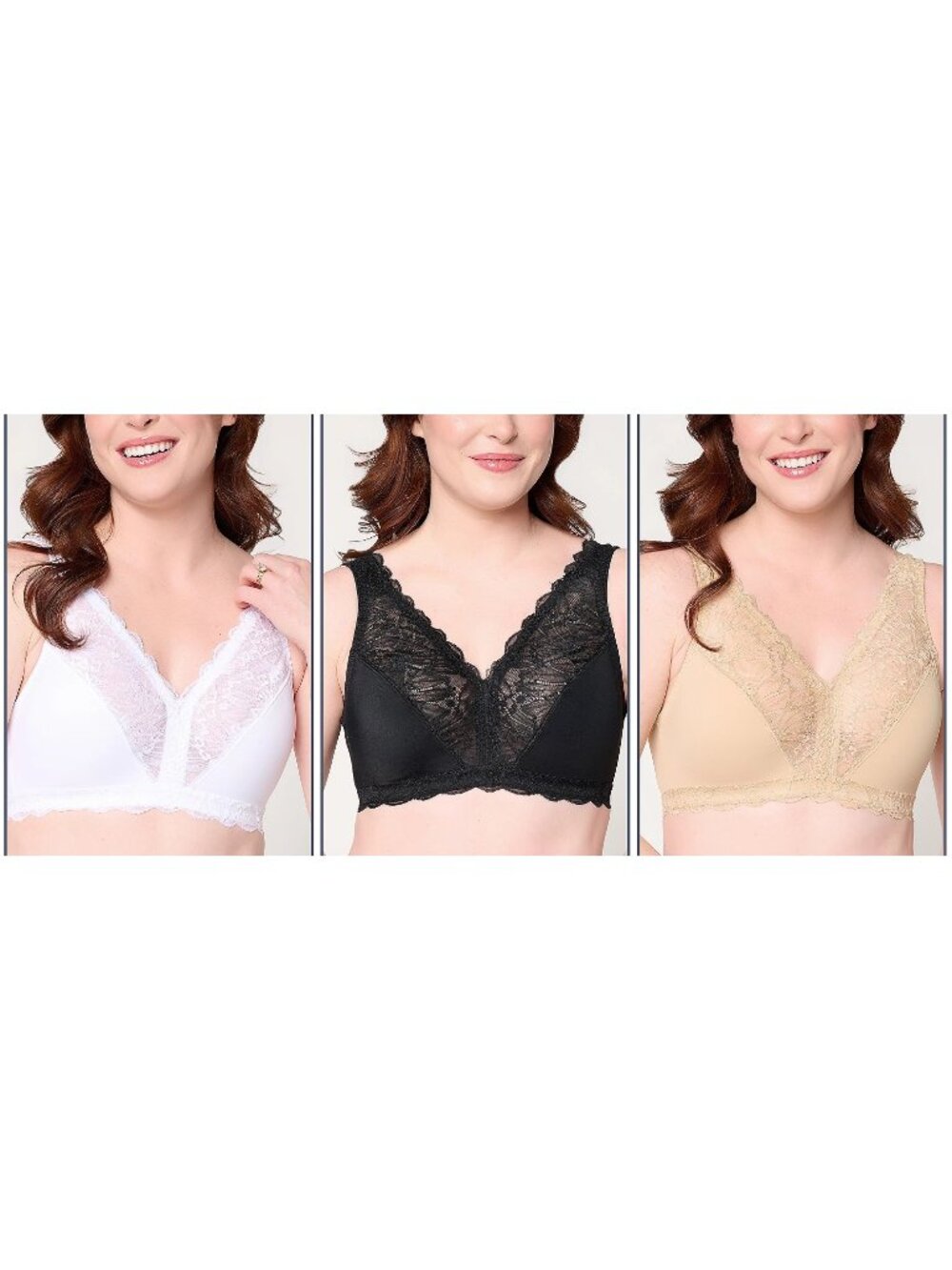 Breezies Set of 3 Soft Support Lace Wirefree Unlined Bra Basic A713658